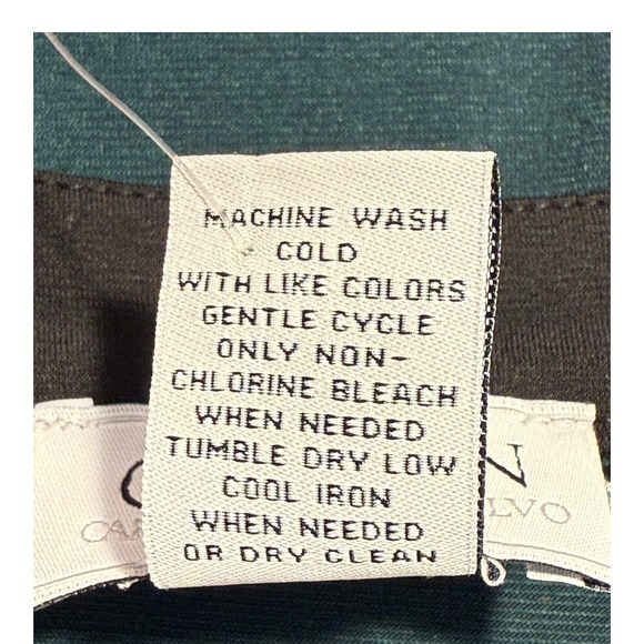 Carmen Marc Valvo Olive Green Top Long Sleeve V Neck Faux Leather Trim Small NWT - Picture 7 of 7